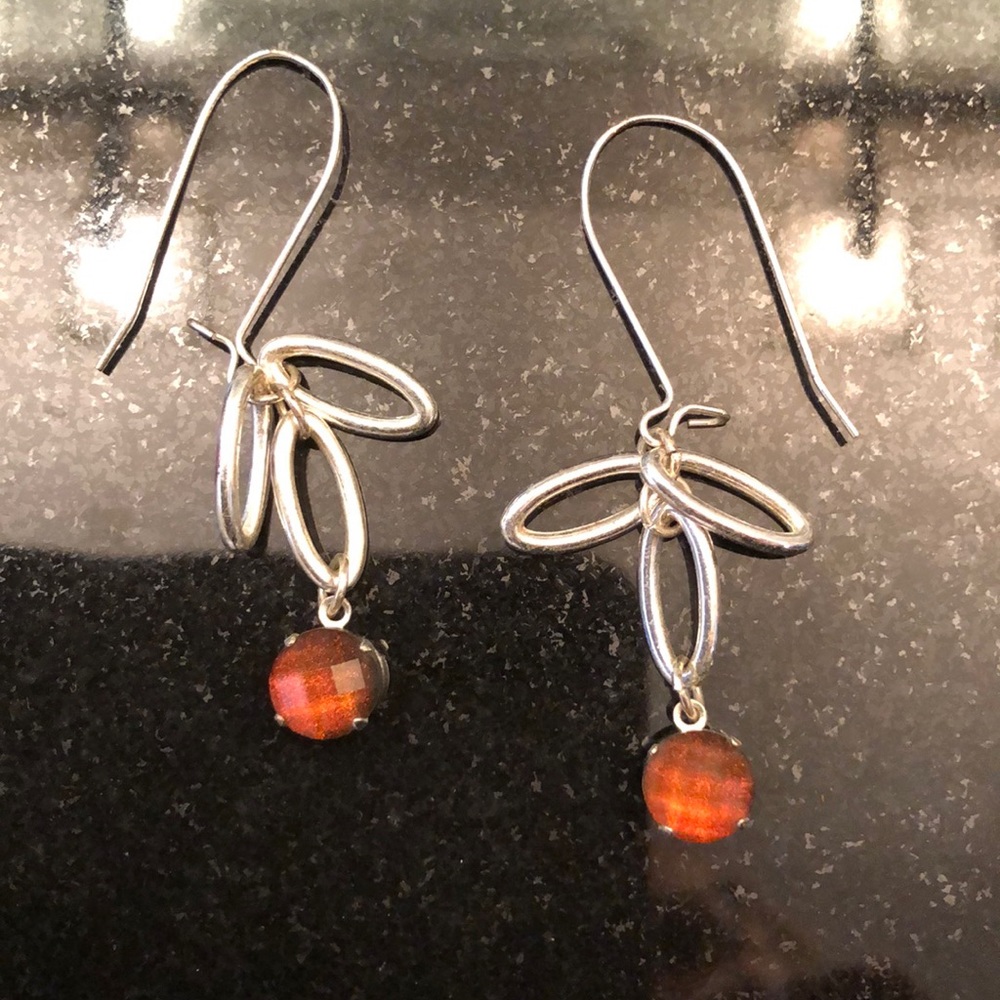 Silver Earrings with reddish brown stone